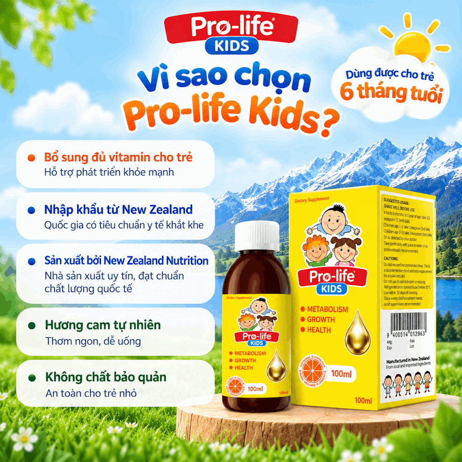 Siro bổ sung vitamin cho trẻ em PRO-LIFE KIDS Liquid Multi, nhập khẩu NEW ZEALAND, hộp 100ML